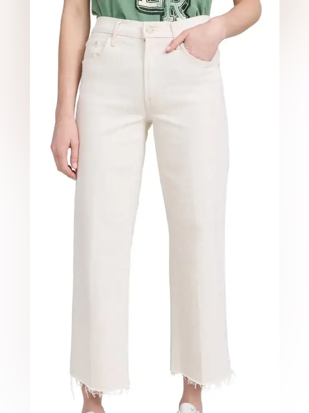 NWT Mother The Mid Rise Maven Ankle Fray Denim in Act Natural Cream Size 29
